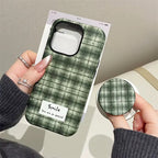 Protective Apple iPhone Back Cover - Checkered Green Yellow Magsafe Magnetic Phone Holder iPhone Pre-Order Case - Style 2