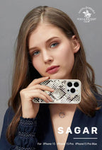 Protective Apple iPhone Back Cover - Polo Sagar Series Genuine Santa Barbara Leather Case for iPhone 15 Pro  (White) - Style 2