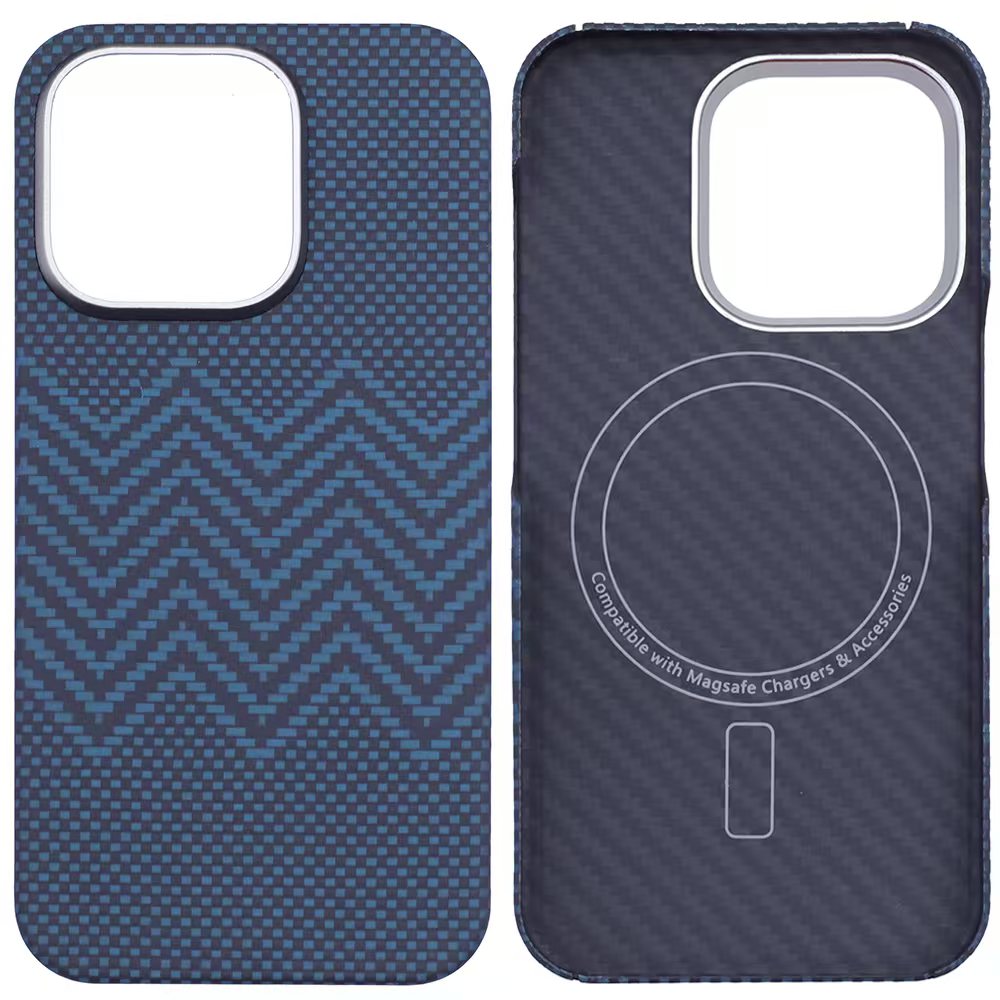 Protective Apple iPhone Back Cover - Aramid Carbon Fibre Ultra Slim Case for iPhone 16 Pro Max (Blue) - Style 2