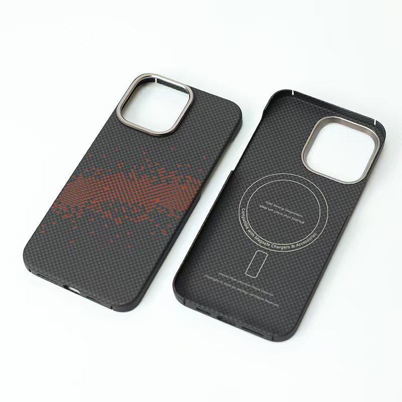 Protective Apple iPhone Back Cover - Aramid Carbon Fibre Ultra Slim Case for iPhone 16 Pro (Black/Red)