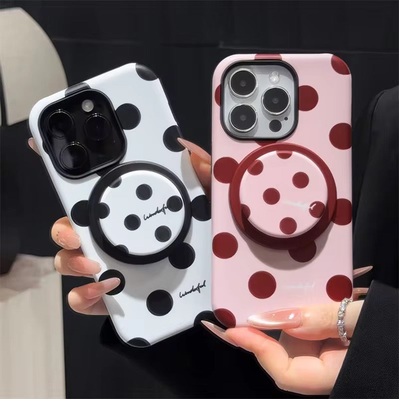 Protective Apple iPhone Back Cover - Polka Dots Blue Black Pink Red Magsafe Magnetic Phone Holder iPhone Pre-Order Case