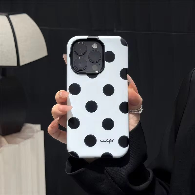 Protective Apple iPhone Back Cover - Polka Dots Blue Black Pink Red Magsafe Magnetic Phone Holder iPhone Pre-Order Case - Style 6