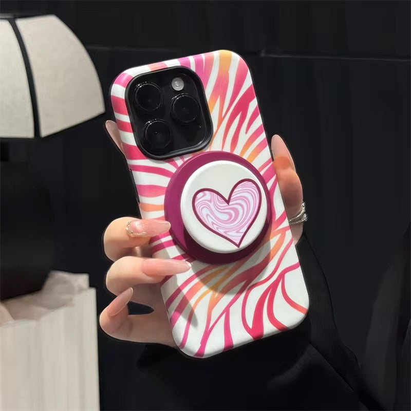 Protective Apple iPhone Back Cover - Black Pink Waves Heart Magsafe Magnetic Phone Holder iPhone Pre-Order Case - Style 4
