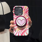 Protective Apple iPhone Back Cover - Black Pink Waves Heart Magsafe Magnetic Phone Holder iPhone Pre-Order Case - Style 2