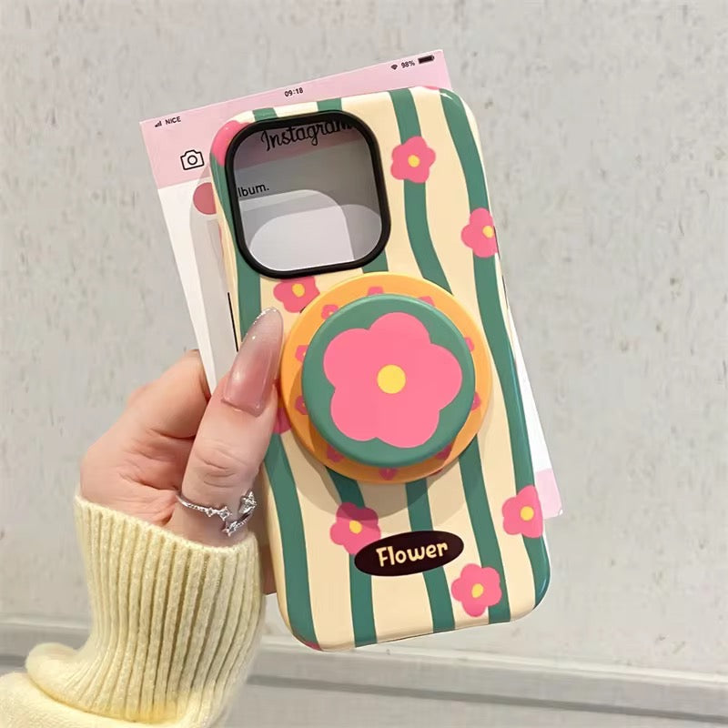 Protective Apple iPhone Back Cover - Korean Floral Flower Magsafe Magnetic Phone Holder iPhone Pre-Order Case