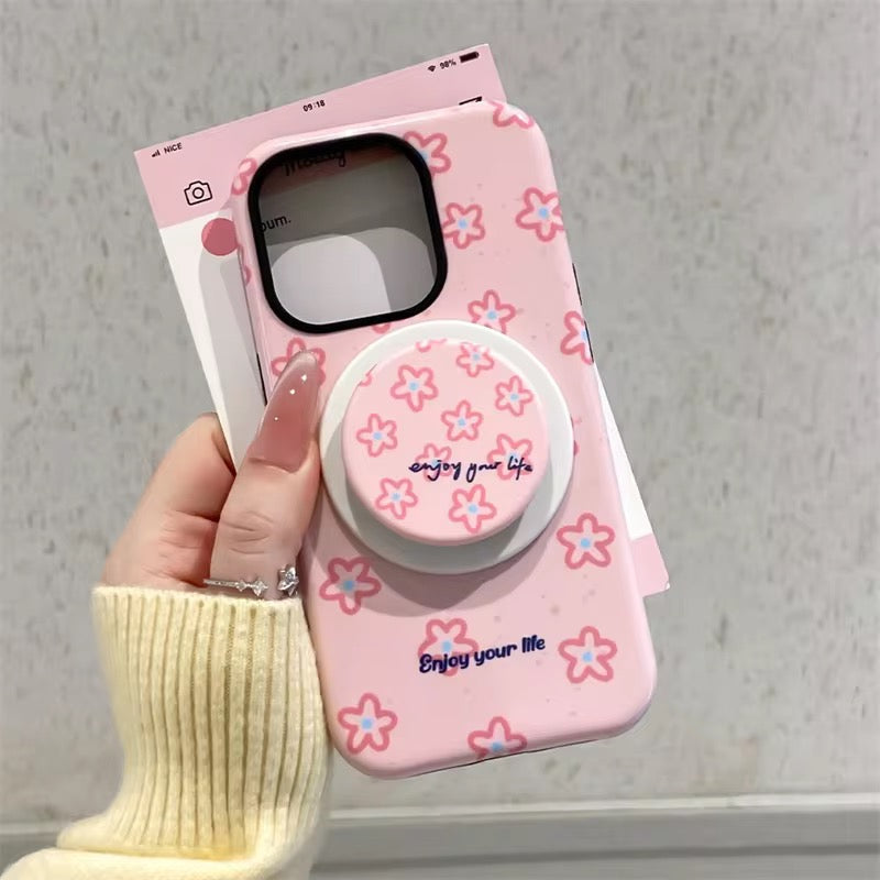 Protective Apple iPhone Back Cover - Korean Floral Flower Magsafe Magnetic Phone Holder iPhone Pre-Order Case - Style 2
