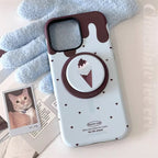 Protective Apple iPhone Back Cover - Ice Cream Brown Hearts Magsafe Magnetic Phone Holder iPhone Pre-Order Case - Style 5
