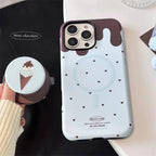Protective Apple iPhone Back Cover - Ice Cream Brown Hearts Magsafe Magnetic Phone Holder iPhone Pre-Order Case - Style 4