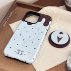 Protective Apple iPhone Back Cover - Ice Cream Brown Hearts Magsafe Magnetic Phone Holder iPhone Pre-Order Case - Style 3