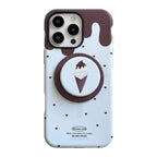 Protective Apple iPhone Back Cover - Ice Cream Brown Hearts Magsafe Magnetic Phone Holder iPhone Pre-Order Case