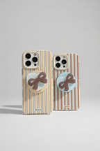 Protective Apple iPhone Back Cover - Striped Transparent Bow Magsafe Magnetic Phone Holder iPhone Pre-Order Case - Style 7