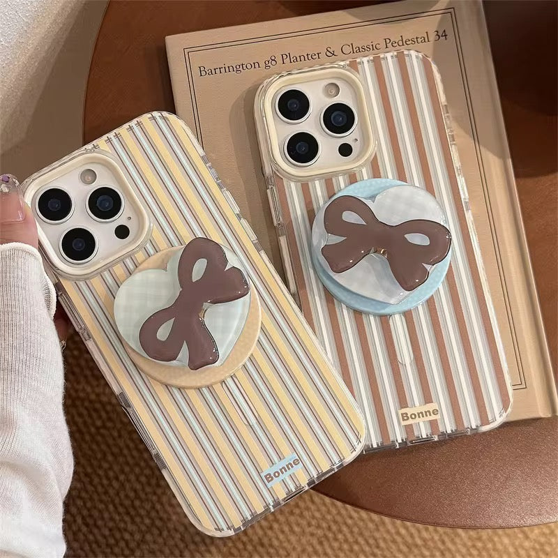Protective Apple iPhone Back Cover - Striped Transparent Bow Magsafe Magnetic Phone Holder iPhone Pre-Order Case