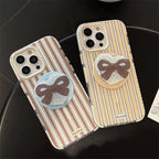 Protective Apple iPhone Back Cover - Striped Transparent Bow Magsafe Magnetic Phone Holder iPhone Pre-Order Case - Style 2