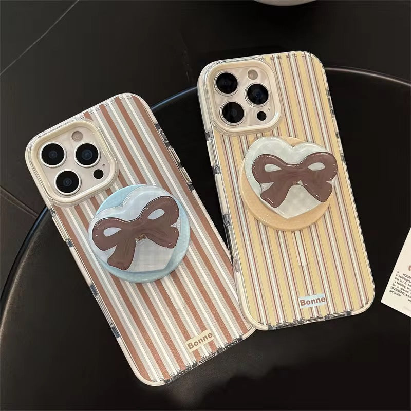 Protective Apple iPhone Back Cover - Striped Transparent Bow Magsafe Magnetic Phone Holder iPhone Pre-Order Case - Style 2