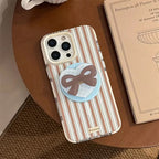Protective Apple iPhone Back Cover - Striped Transparent Bow Magsafe Magnetic Phone Holder iPhone Pre-Order Case - Style 5