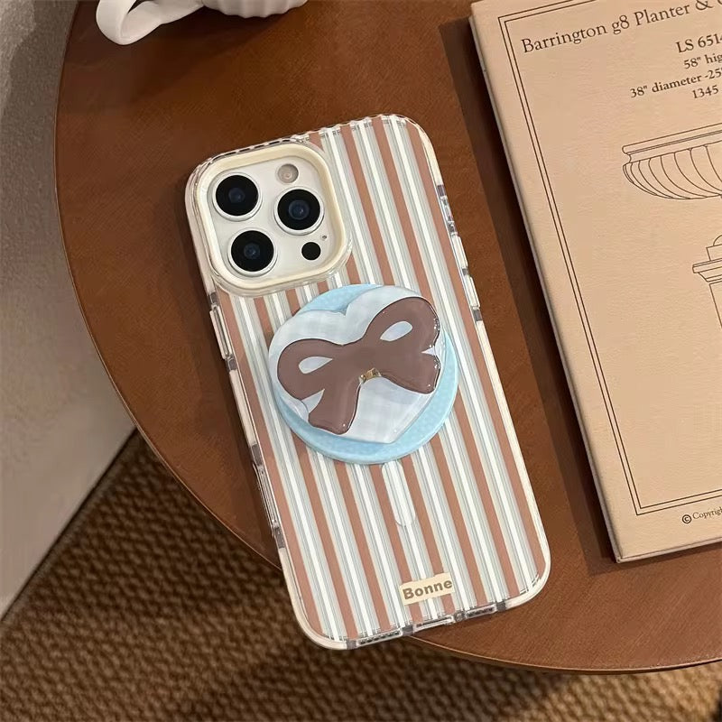 Protective Apple iPhone Back Cover - Striped Transparent Bow Magsafe Magnetic Phone Holder iPhone Pre-Order Case - Style 5