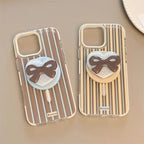 Protective Apple iPhone Back Cover - Striped Transparent Bow Magsafe Magnetic Phone Holder iPhone Pre-Order Case - Style 3