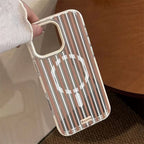 Protective Apple iPhone Back Cover - Striped Transparent Bow Magsafe Magnetic Phone Holder iPhone Pre-Order Case - Style 6