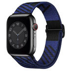 Nylon Solo Loop Strap Bands for Apple Watch 42mm 44mm 45mm 49 mm  Adjustable Stretch Elastics Weave - BLACK/BLUE Mobile Case by CoverMeUp