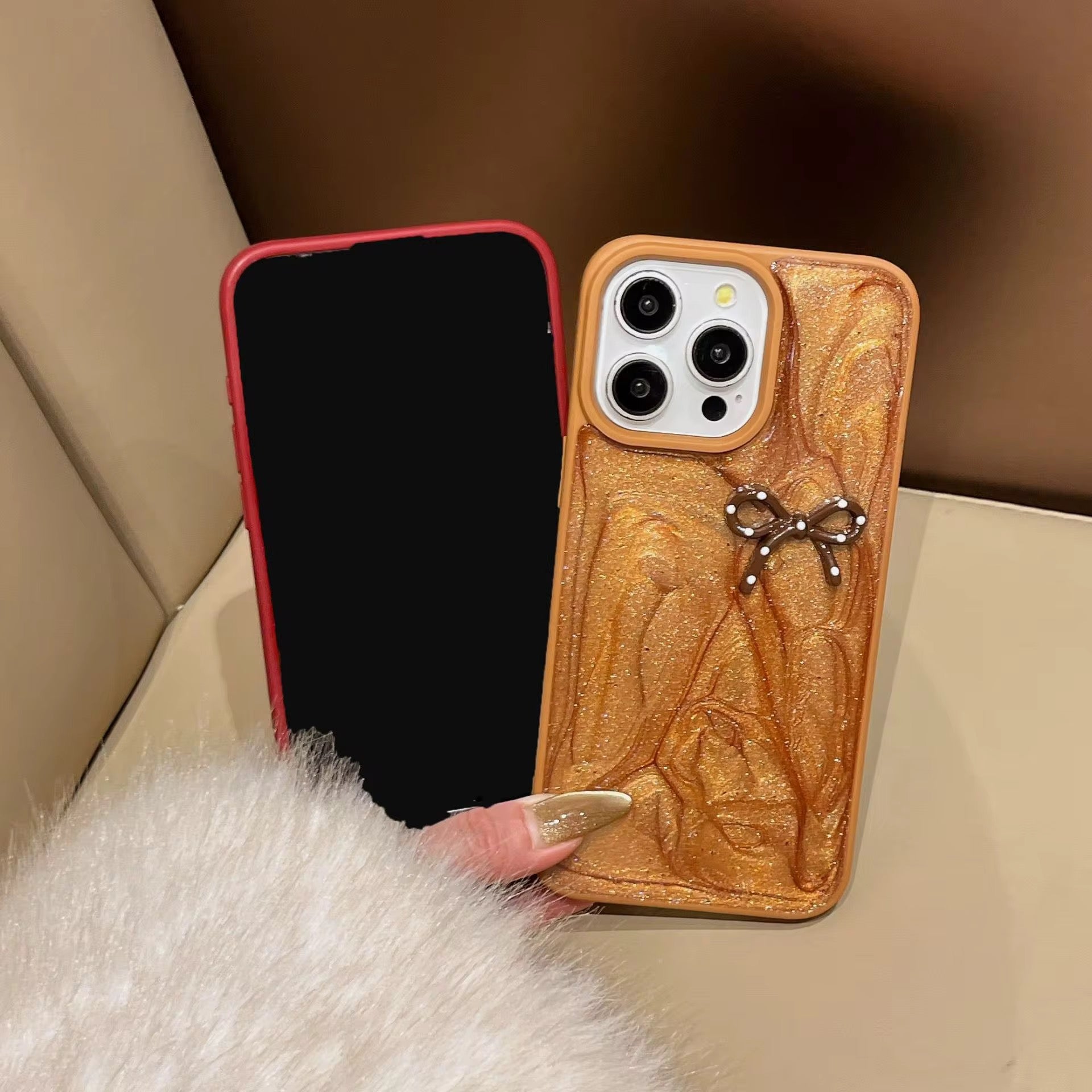 Protective Apple iPhone Back Cover - Cute Red Glitter Polka Bow Hybrid Bumper iPhone Case - Style 4
