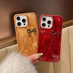 Protective Apple iPhone Back Cover - Cute Red Glitter Polka Bow Hybrid Bumper iPhone Case - Style 3