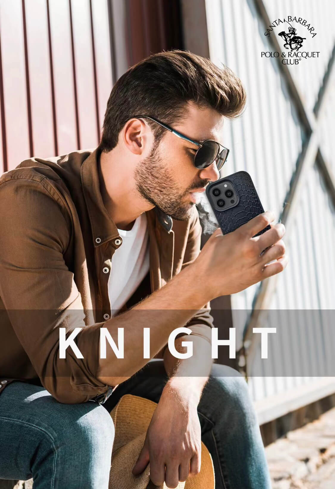 Protective Apple iPhone Back Cover - Santa Barbara Polo Knight Series Leather Back Cover iPhone 15 Pro Max (Black) - Style 2