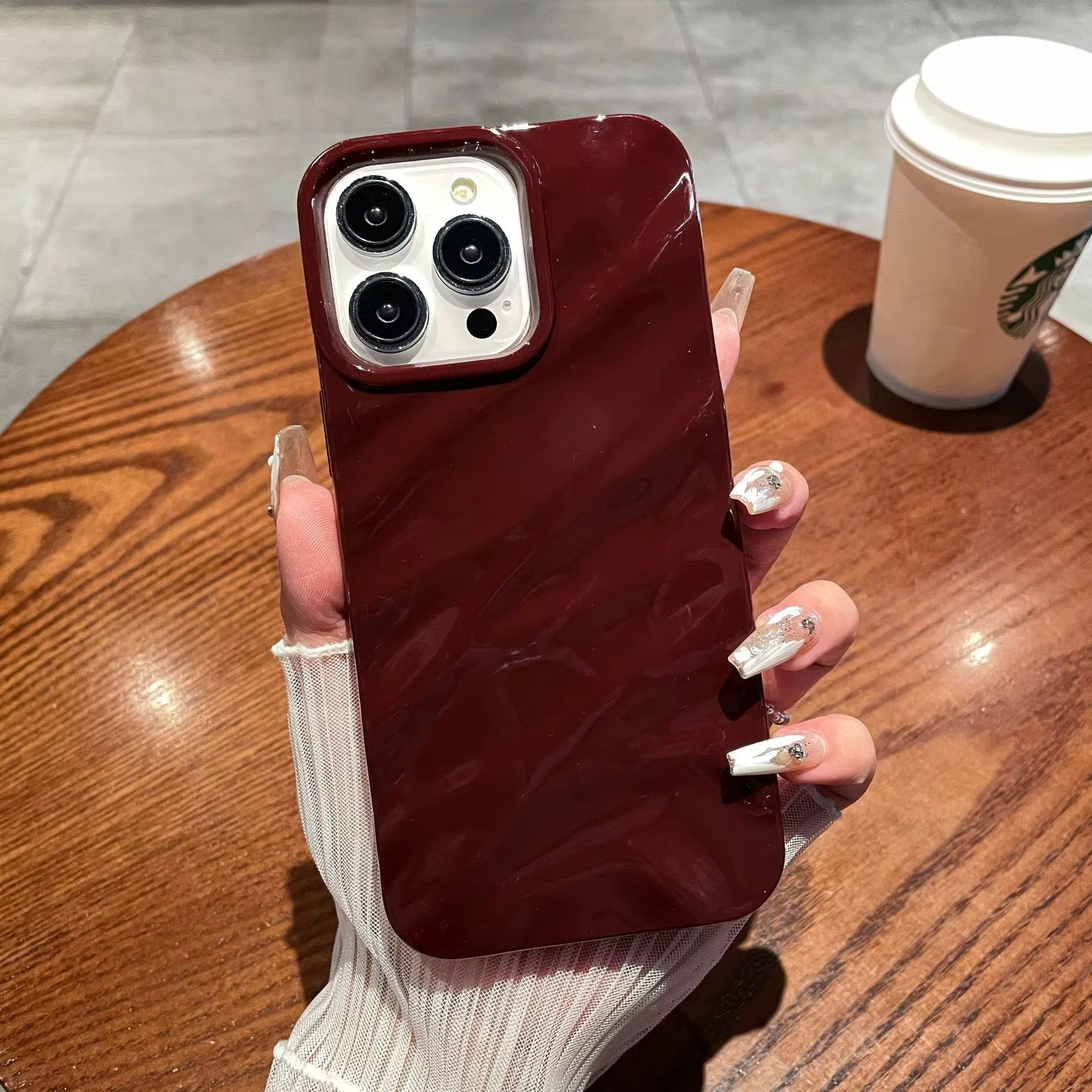 Protective Apple iPhone Back Cover - Maroon Glossy Textured Soft Silicone iPhone Case - Style 7