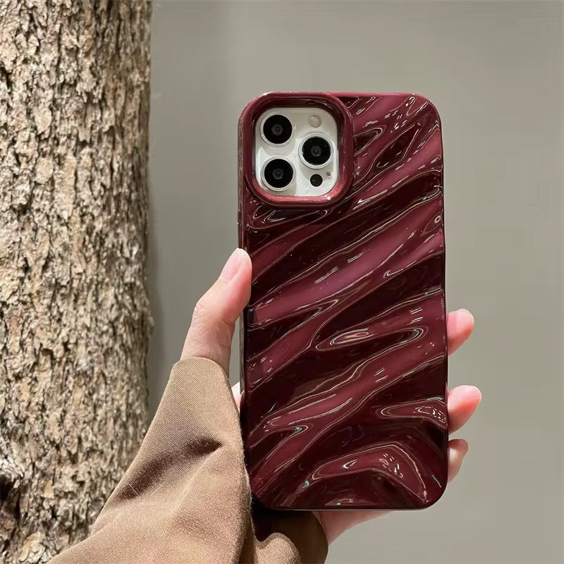 Protective Apple iPhone Back Cover - Maroon Glossy Textured Soft Silicone iPhone Case