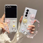3D Cute Pearl Flower Lanyard Bracelet Chain Samsung Z Flip Fold Pre-Order Case Mobile Case by CoverMeUp