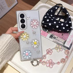 3D Cute Pearl Flower Lanyard Bracelet Chain Samsung Z Flip Fold Pre-Order Case Mobile Case by CoverMeUp - Style 2