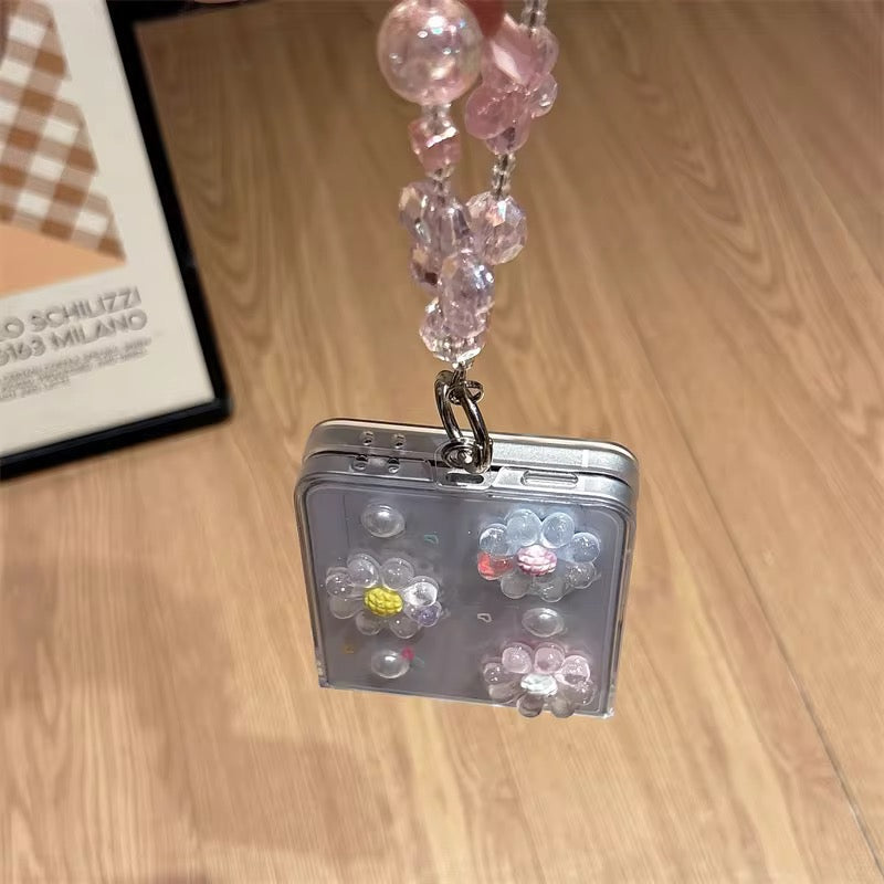3D Cute Pearl Flower Lanyard Bracelet Chain Samsung Z Flip Fold Pre-Order Case Mobile Case by CoverMeUp - Style 6