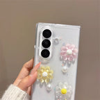 3D Cute Pearl Flower Lanyard Bracelet Chain Samsung Z Flip Fold Pre-Order Case Mobile Case by CoverMeUp - Style 3