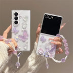 3D Purple Pearl Butterfly Lanyard Bracelet Chain Samsung Z Flip Fold Pre-Order Case Mobile Case by CoverMeUp