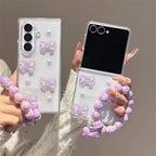3D Purple Bow Lanyard Bracelet Chain Samsung Z Flip Fold Pre-Order Case Mobile Case by CoverMeUp - Style 2