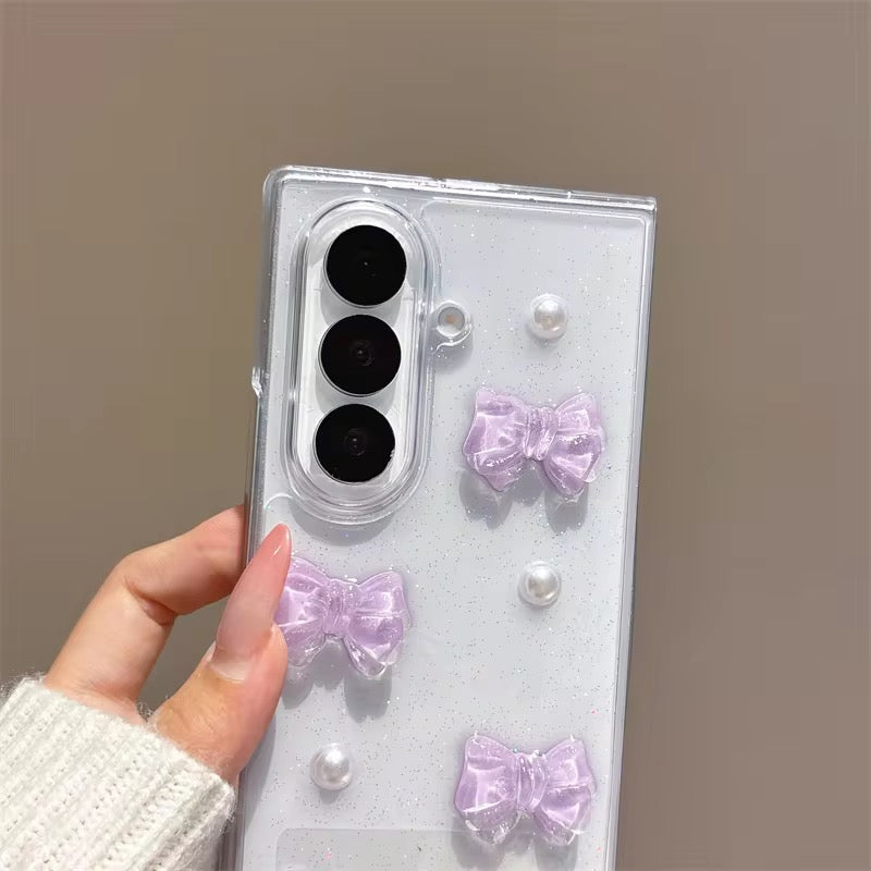 3D Purple Bow Lanyard Bracelet Chain Samsung Z Flip Fold Pre-Order Case Mobile Case by CoverMeUp - Style 5