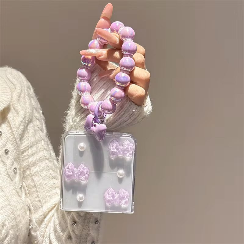 3D Purple Bow Lanyard Bracelet Chain Samsung Z Flip Fold Pre-Order Case Mobile Case by CoverMeUp - Style 3