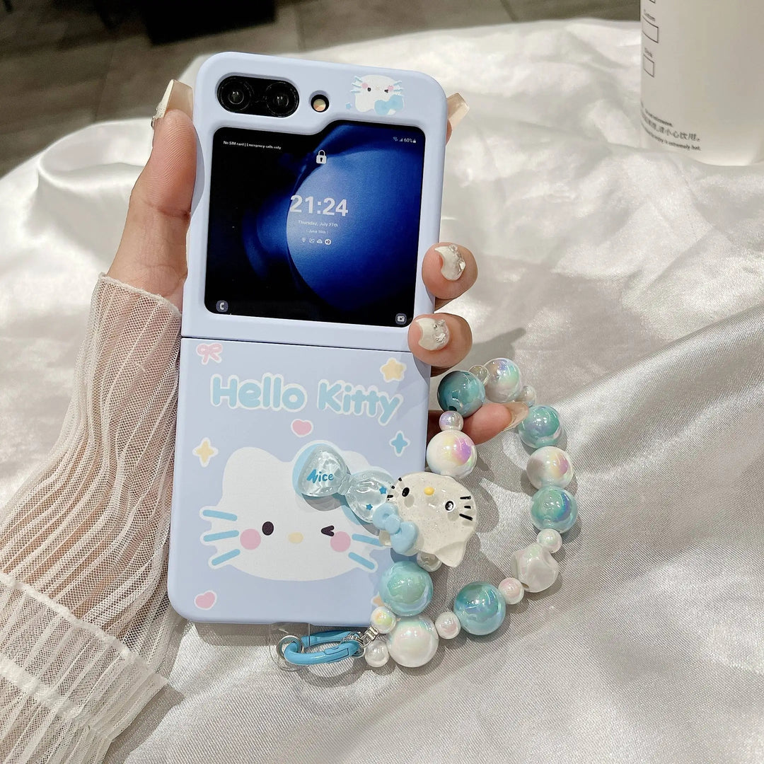 Hello Kitty Samsung Z Flip Blue Lanyard Bracelet Cases Mobile Case by CoverMeUp - Style 3
