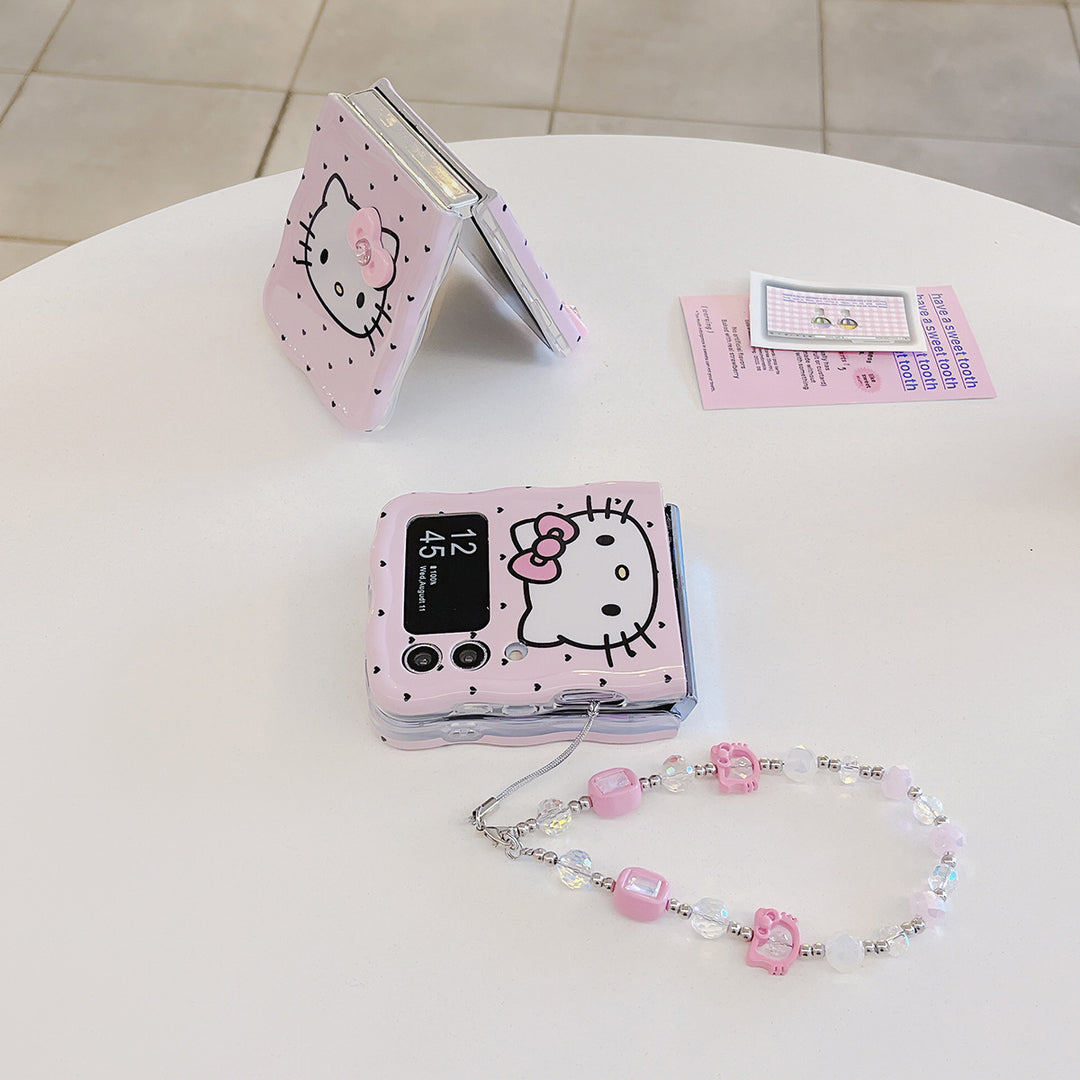Hello Kitty Samsung Z Flip Pink Lanyard Bracelet Cases Mobile Case by CoverMeUp - Style 4