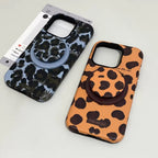 Protective Apple iPhone Back Cover - Brown Blue Leopard Magsafe Magnetic Phone Holder iPhone Pre-Order Case - Style 4