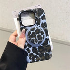 Protective Apple iPhone Back Cover - Brown Blue Leopard Magsafe Magnetic Phone Holder iPhone Pre-Order Case - Style 5