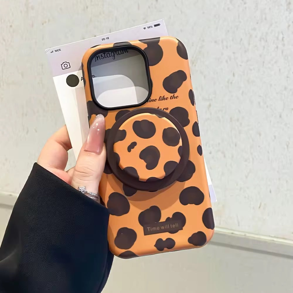 Protective Apple iPhone Back Cover - Brown Blue Leopard Magsafe Magnetic Phone Holder iPhone Pre-Order Case - Style 6