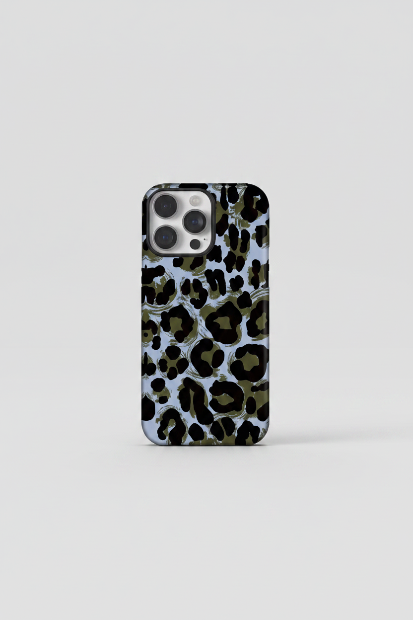 Protective Apple iPhone Back Cover - Brown Blue Leopard Magsafe Magnetic Phone Holder iPhone Pre-Order Case - Style 8