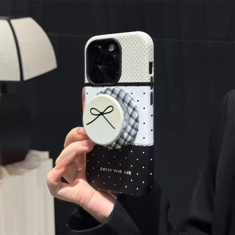 Protective Apple iPhone Back Cover - Black White Polka Dot Trendy Magsafe Magnetic Phone Holder iPhone Pre-Order Case - Style 4
