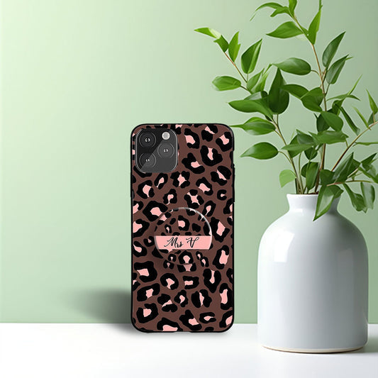 Pink & Black Leopard Phone Holder Glossy Metal Bumper Case Mobile Case by CoverMeUp
