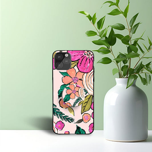 Pink & Green Floral Flower Abstract Phone Holder Glossy Metal Bumper Case Mobile Case by CoverMeUp