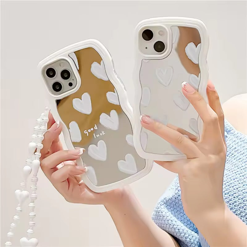Wavy White Heart Mirror iPhone Case