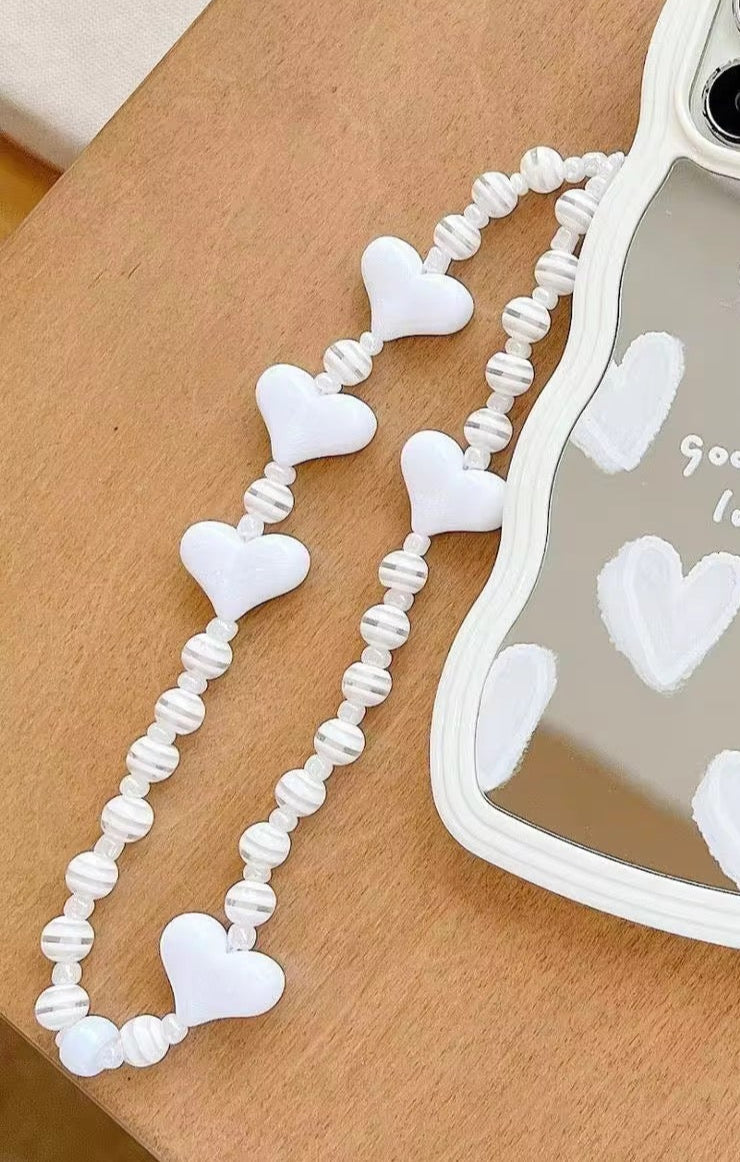 White Heart Charm Bracelet Lanyard Accessory Mobile Case by CoverMeUp