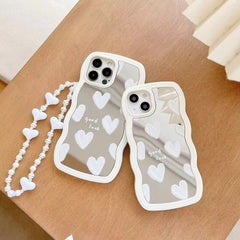 Wavy White Heart Mirror iPhone Case