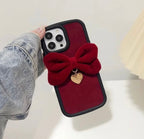 Protective Apple iPhone Back Cover - Red Velvet Bow Winter Fabric Silicone Rubber iPhone Case