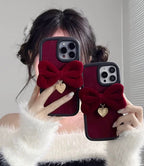Protective Apple iPhone Back Cover - Red Velvet Bow Winter Fabric Silicone Rubber iPhone Case - Style 2